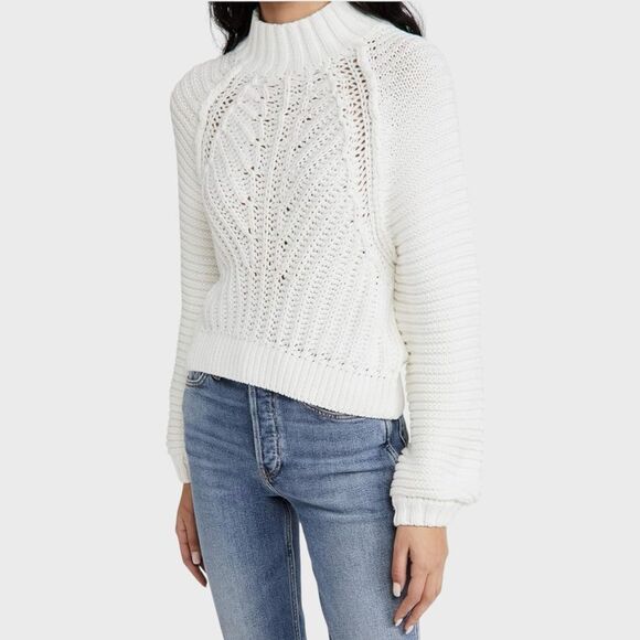 Free People Sweetheart Sweater Ivory Chunky Knit Mockneck Pullover Size Small - Picture 6 of 13